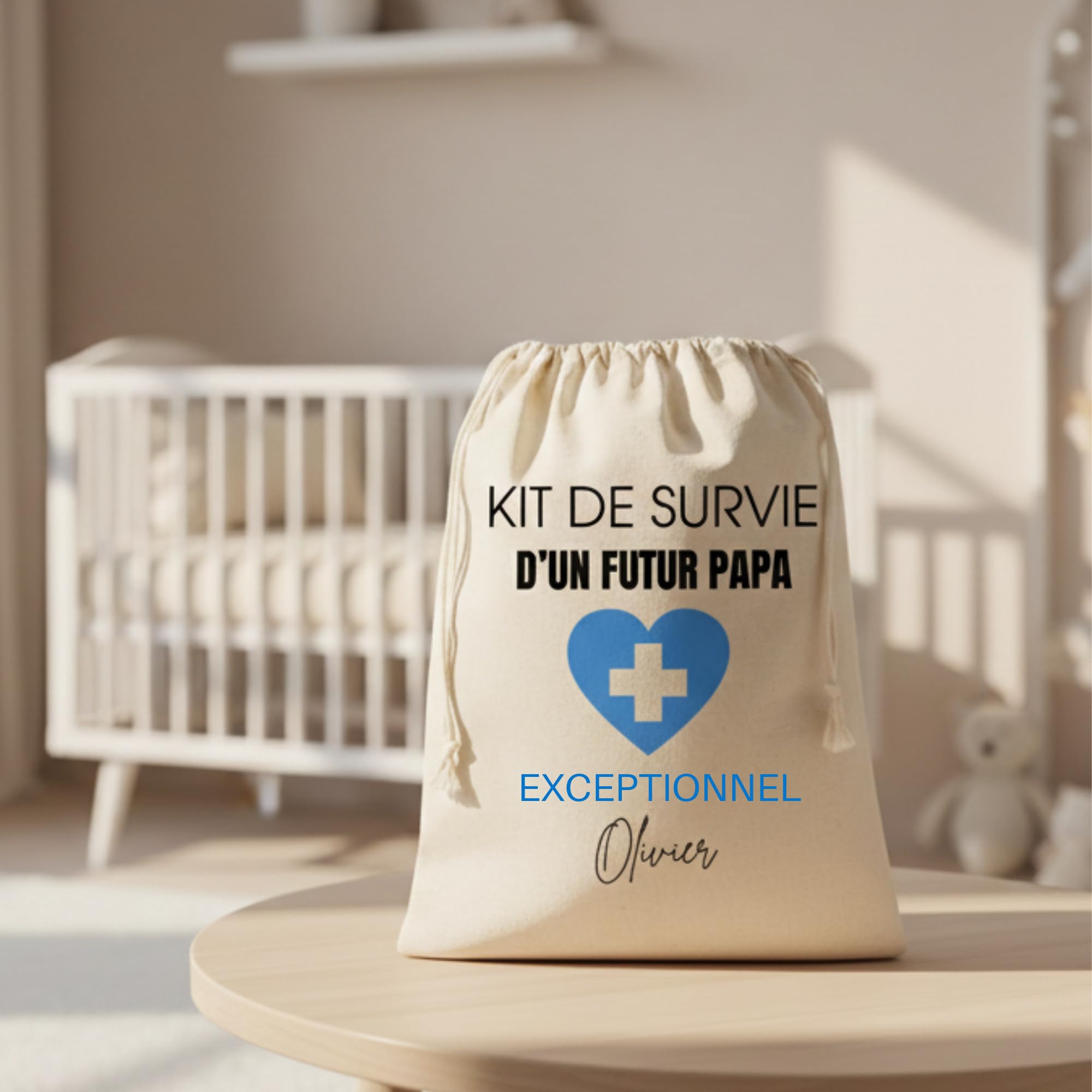 Kit de Survie Futur Papa Personnalisé avec prénom, Pochon Cadeau 34 x 23 cm