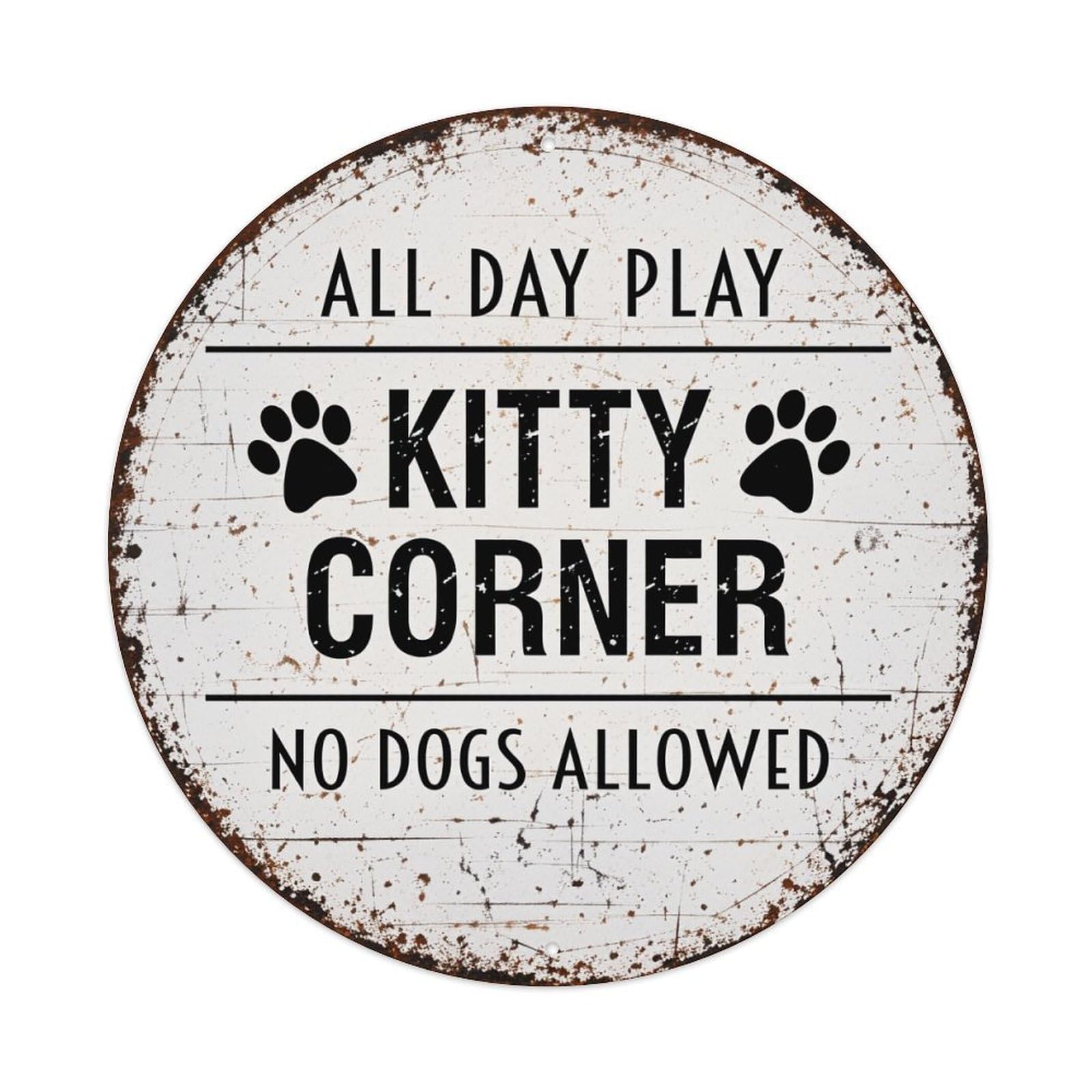 Jdfenggu Vintage All Day Play Kitty Corner No Dogs Allowed Retro Metal Tin Sign, Metal Poster For Bar, Home, Man Cave, Kitchen, Laundry Room Art Decor 8X8 Inch