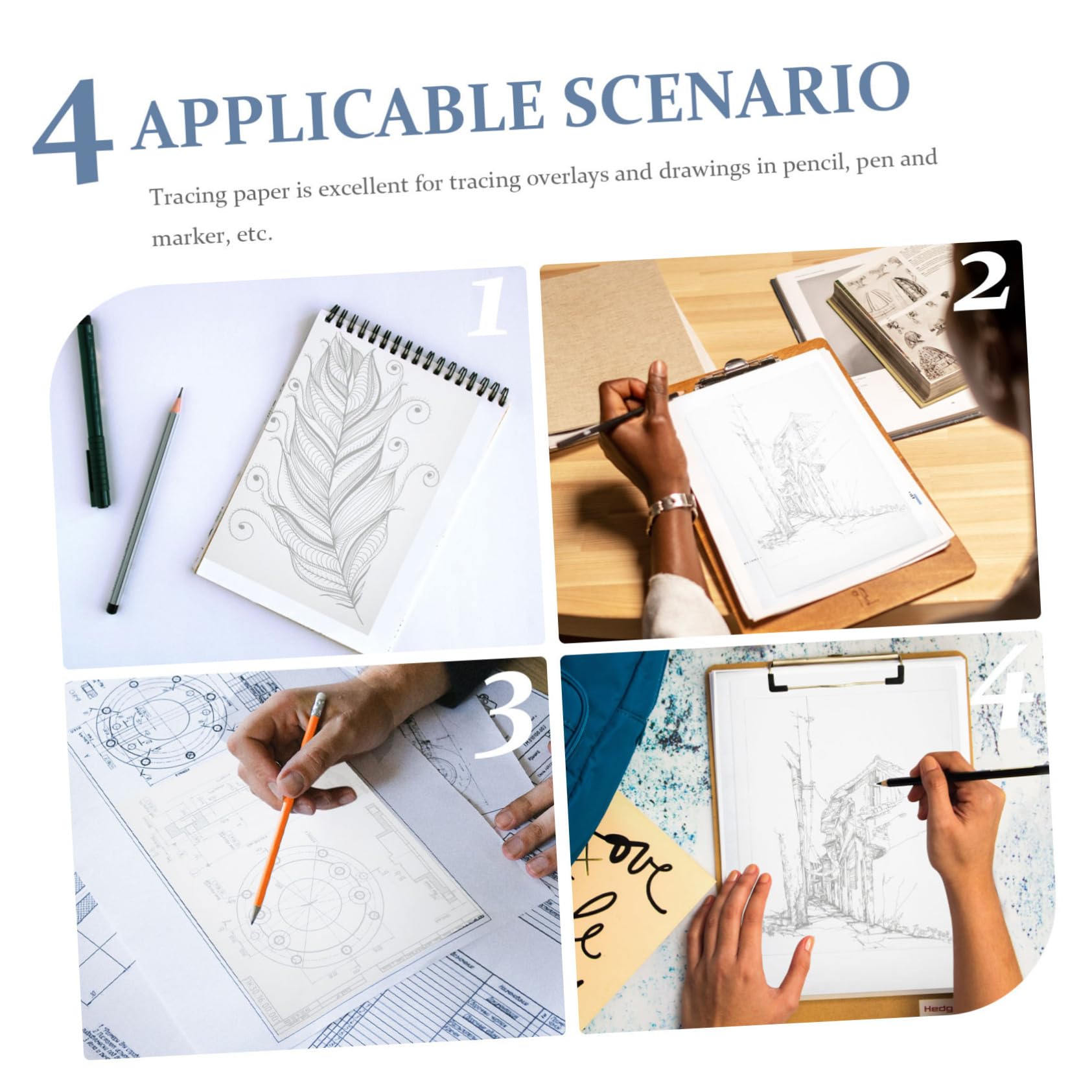 Angoily 4 Set Carta Traslucida Per Tracciatura E Copia Carta Multifunzionale Per Calligrafia E Scrapbooking Per Fai Da Te E Progetti Creativi 50 Pezzi*4