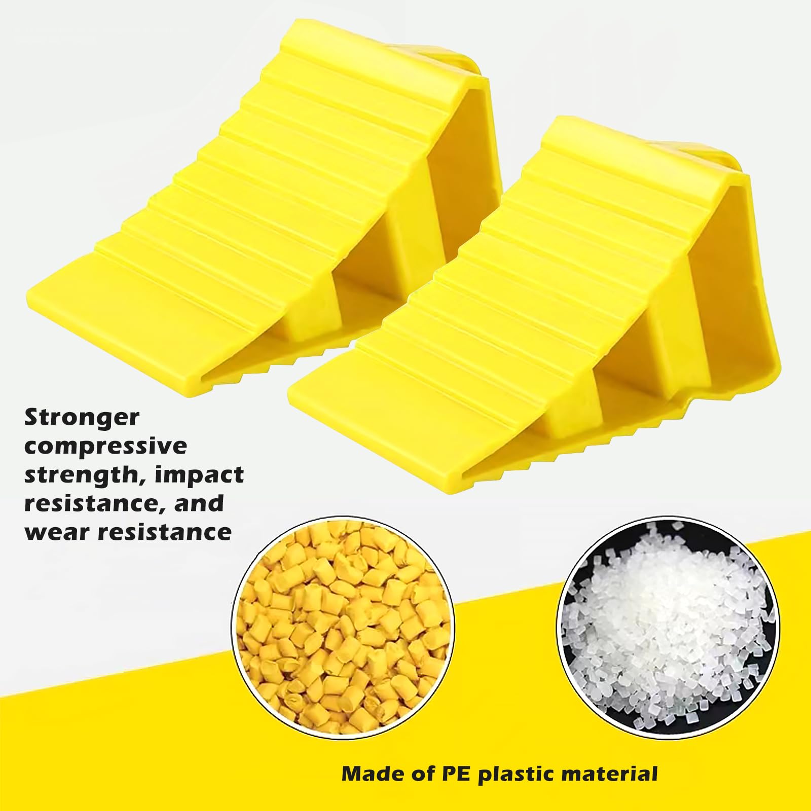 Lot de 4 cales de roue avec poignées, en plastique jaune avec 10 autocollants réfléchissants, cales de roue antidérapantes, en plastique jaune, pour voiture, caravane, camping-car, moto