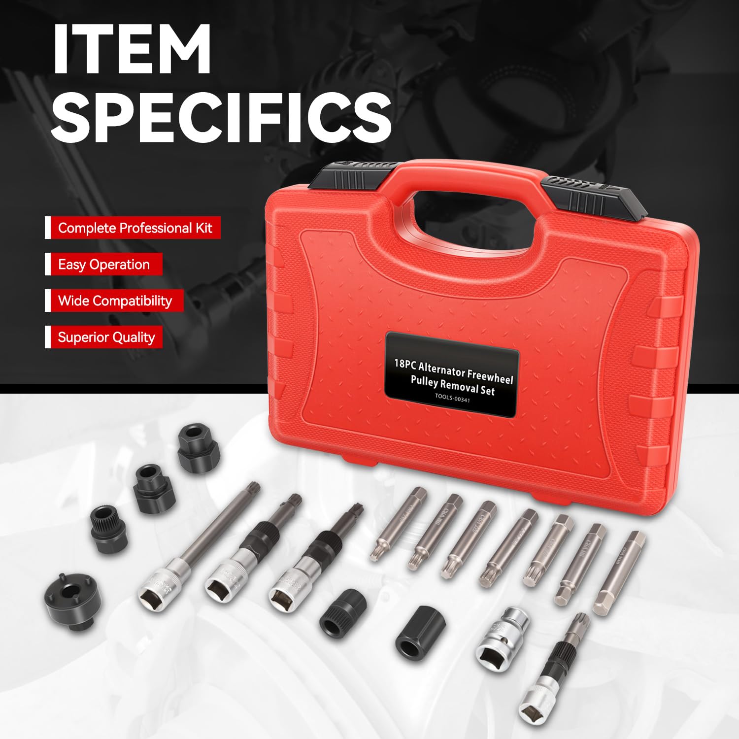 Auto Dynasty Premium 18PC Alternator Freewheel Pulley Removal Set for Audi, BMW, VW & More | Chrome Vanadium Steel Construction