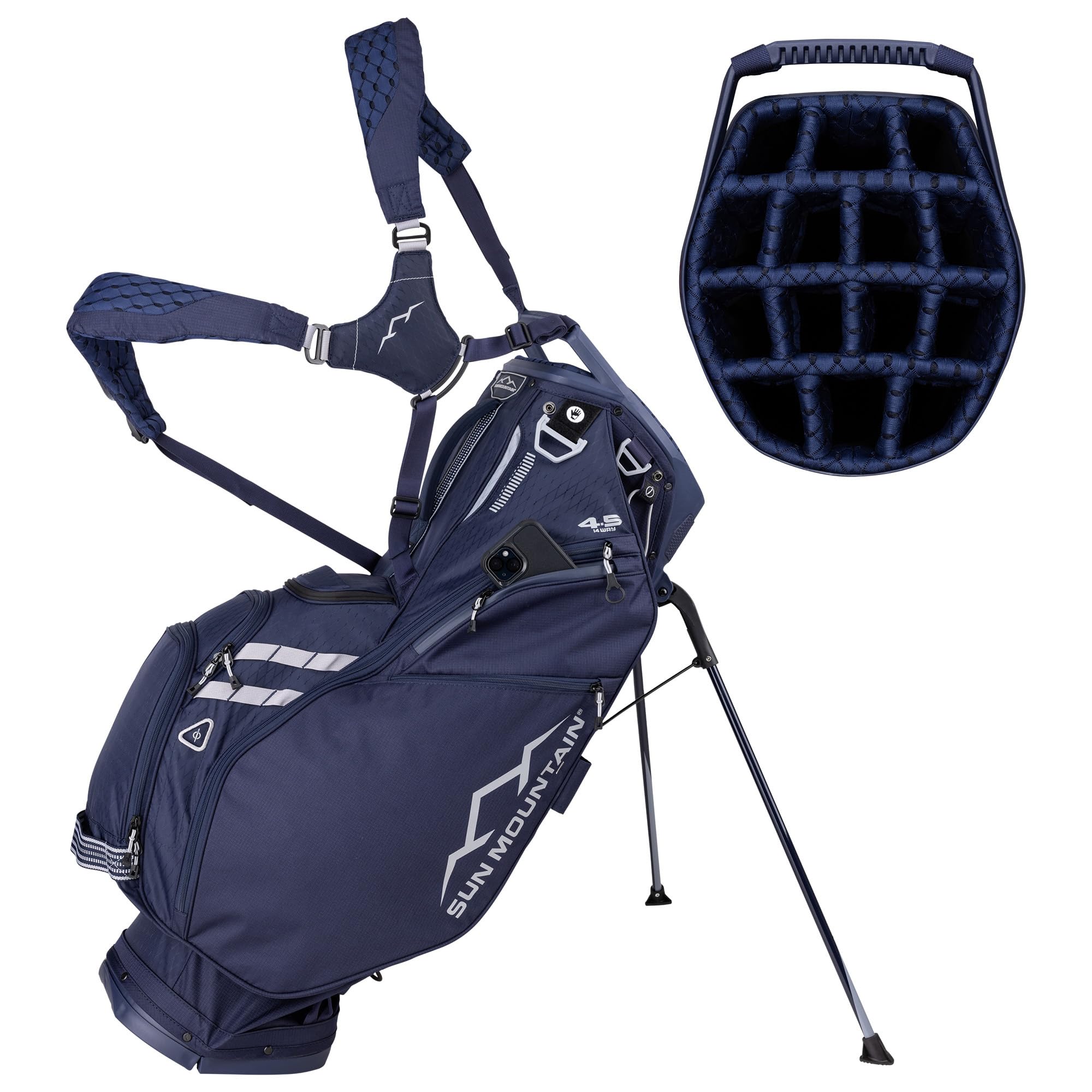 Sun Mountain 2025 4.5LS 14-Way VLO Bag - Prime Organization with Our 14 Way Golf Stand Bag - Lightweight Golf Club Bag with Full-Length Pockets and Adjustable Straps for Enhanced Carrying Ease - Navy