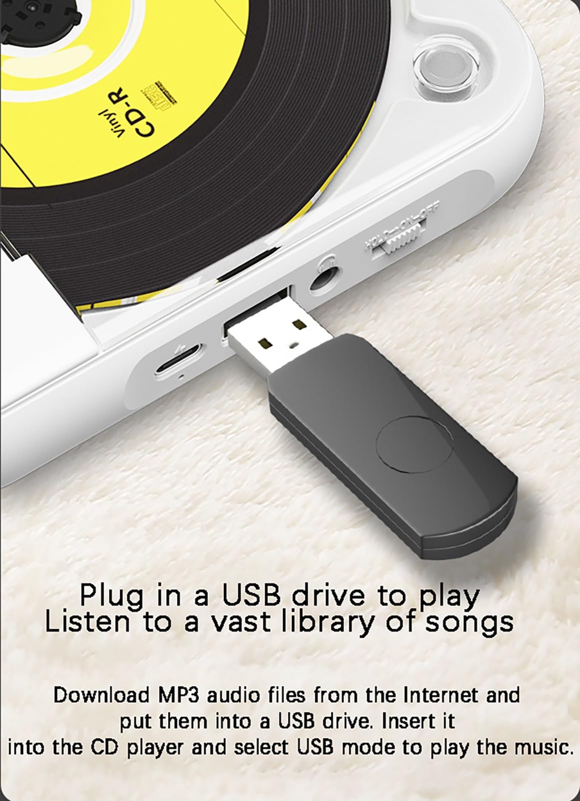 Lettore CD Bluetooth portatile con suono Hi-Fi, lettore musicale compatto ricaricabile per viaggi, casa e auto, riproduce CD, CD-R, RW e MP3, supporta AUX e cuffie