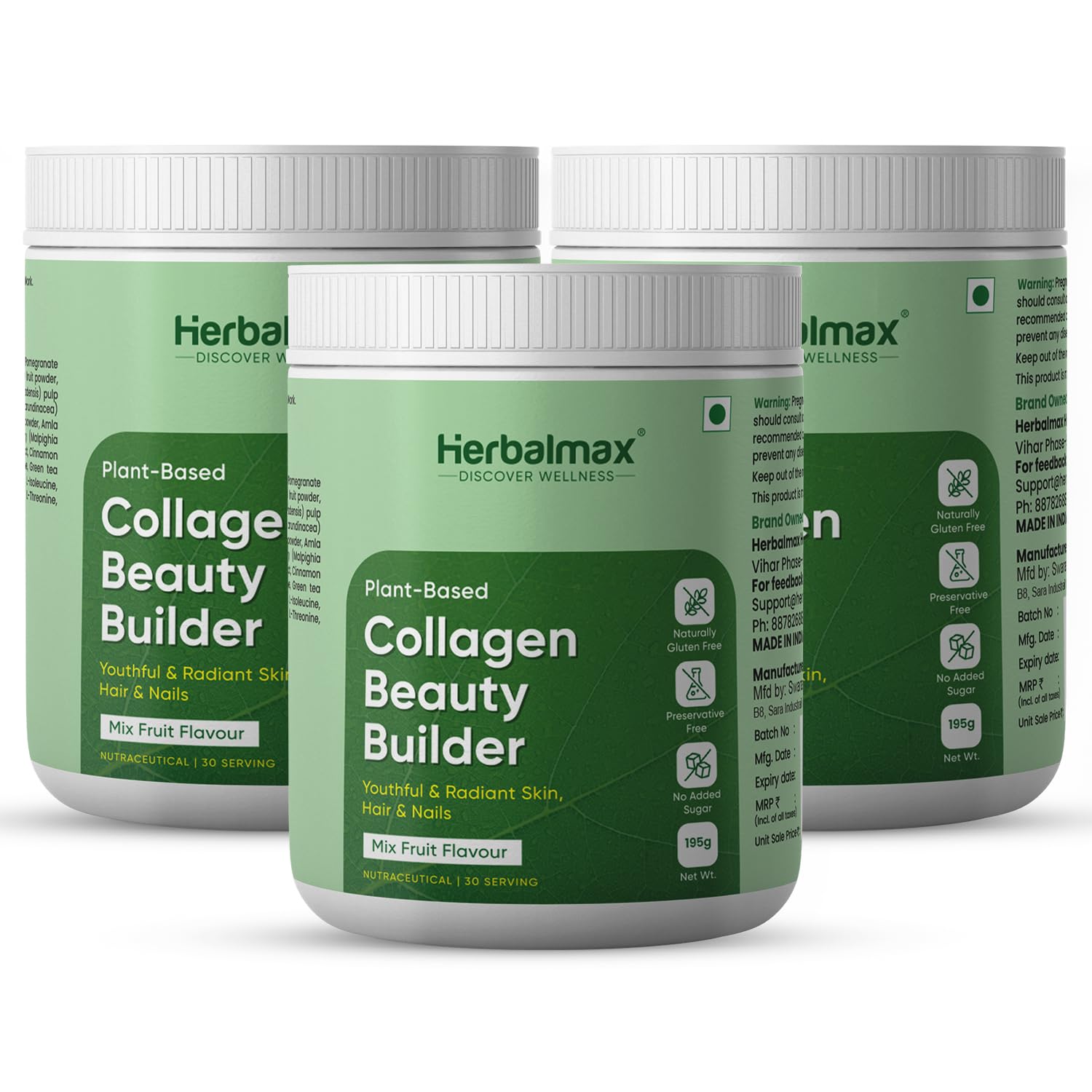 Herbalmax Veg Collagen Supplements Beauty Builder 195g | Plant-Based Collagen Powder for Hair, Skin, Nails & Joints | With Vitamin C & E | Mixed Fruit Flavour | Gluten-Free, No Added Sugar — Amazon image 9