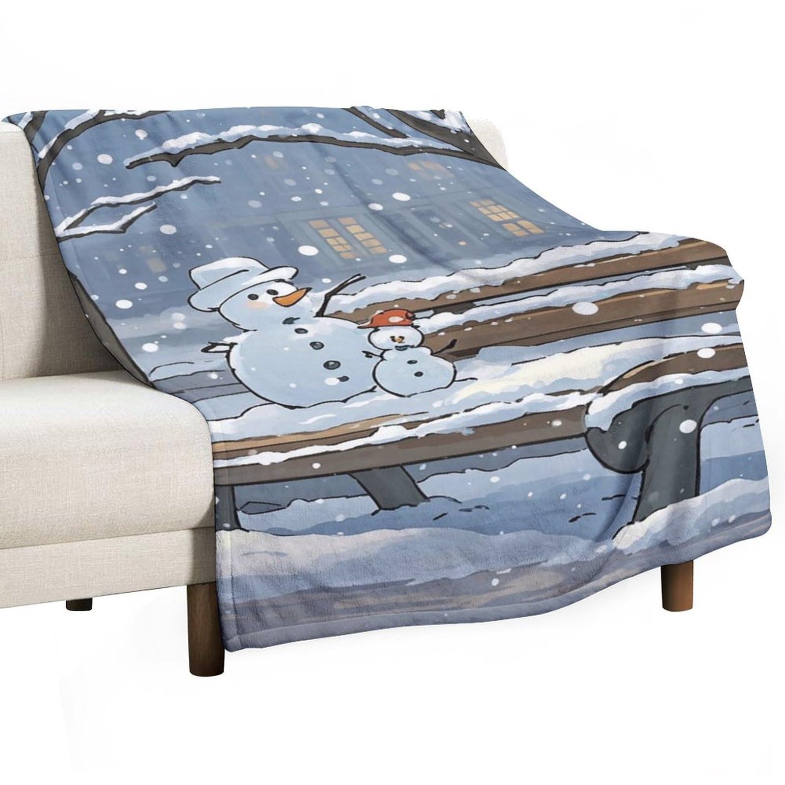 Couverture flanelle légère et confortable bonhomme de neige pour canapé