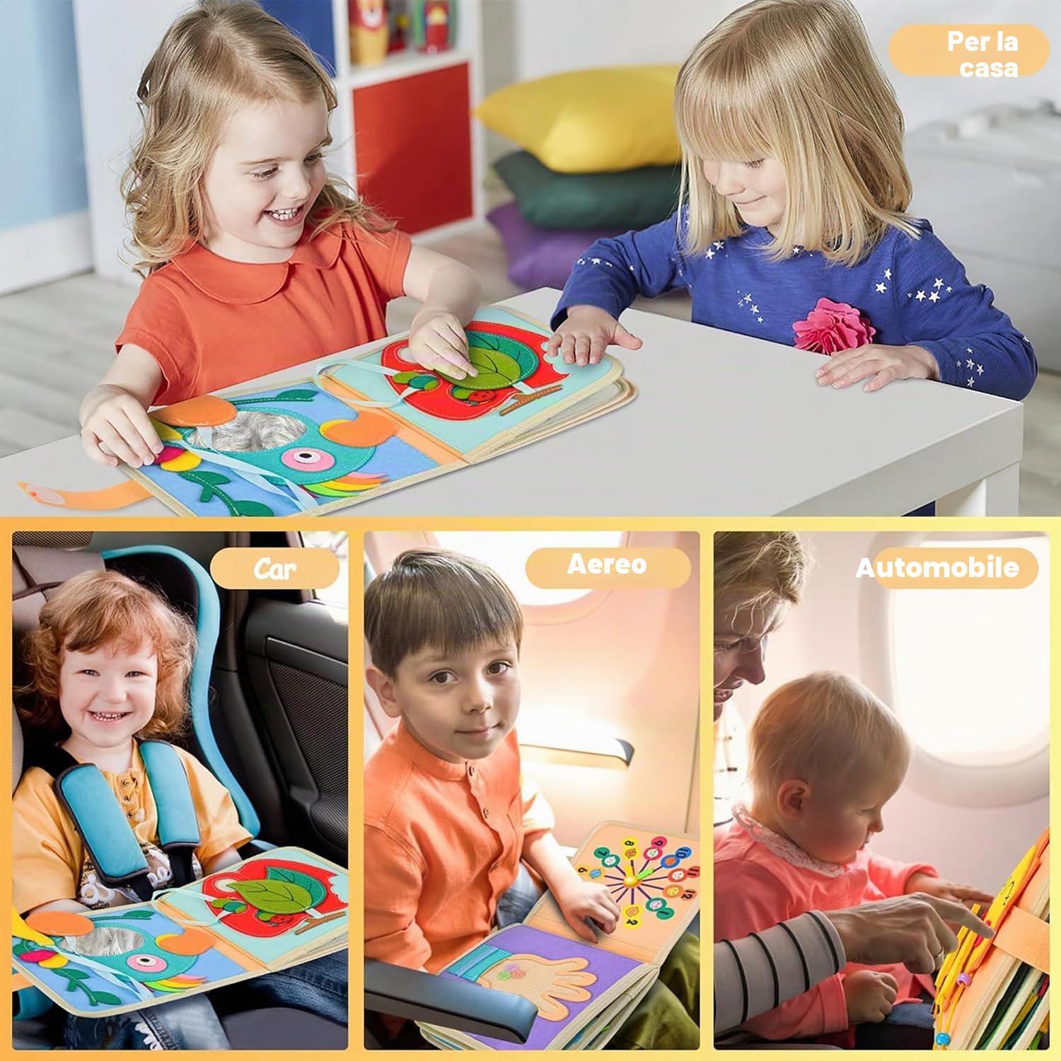 Quiet Book a partire da 1 anno | Libro di stoffa per bambini | Libro di feltro Montessori | Libri per bambini in morbido tessuto per l'apprendimento precoce delle competenze di vita Giocattolo