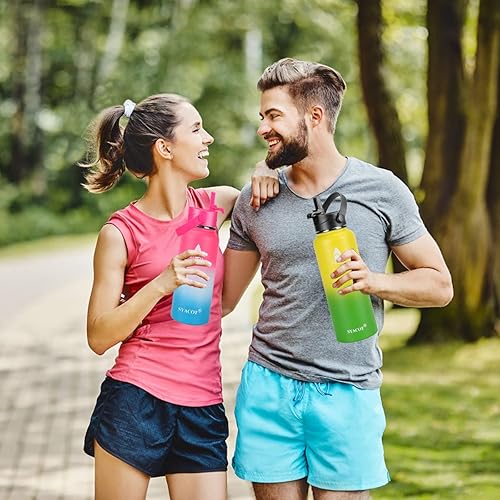 Miniatura 7 de SYACOT - Botella de agua de acero inoxidable de 32 onzas, con aislamiento de doble pared al vacío a prueba de fugas, taza térmica de metal, boca