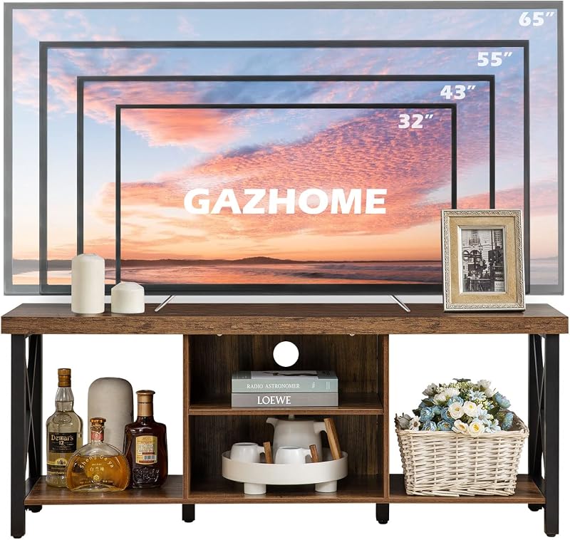 GAZHOME TV Stand for TV up to 55 Inches, TV Cabinet with Open Storage, TV Console Unit with Shelving for Living Room, Entertainment Room, Rustic Brown image 4