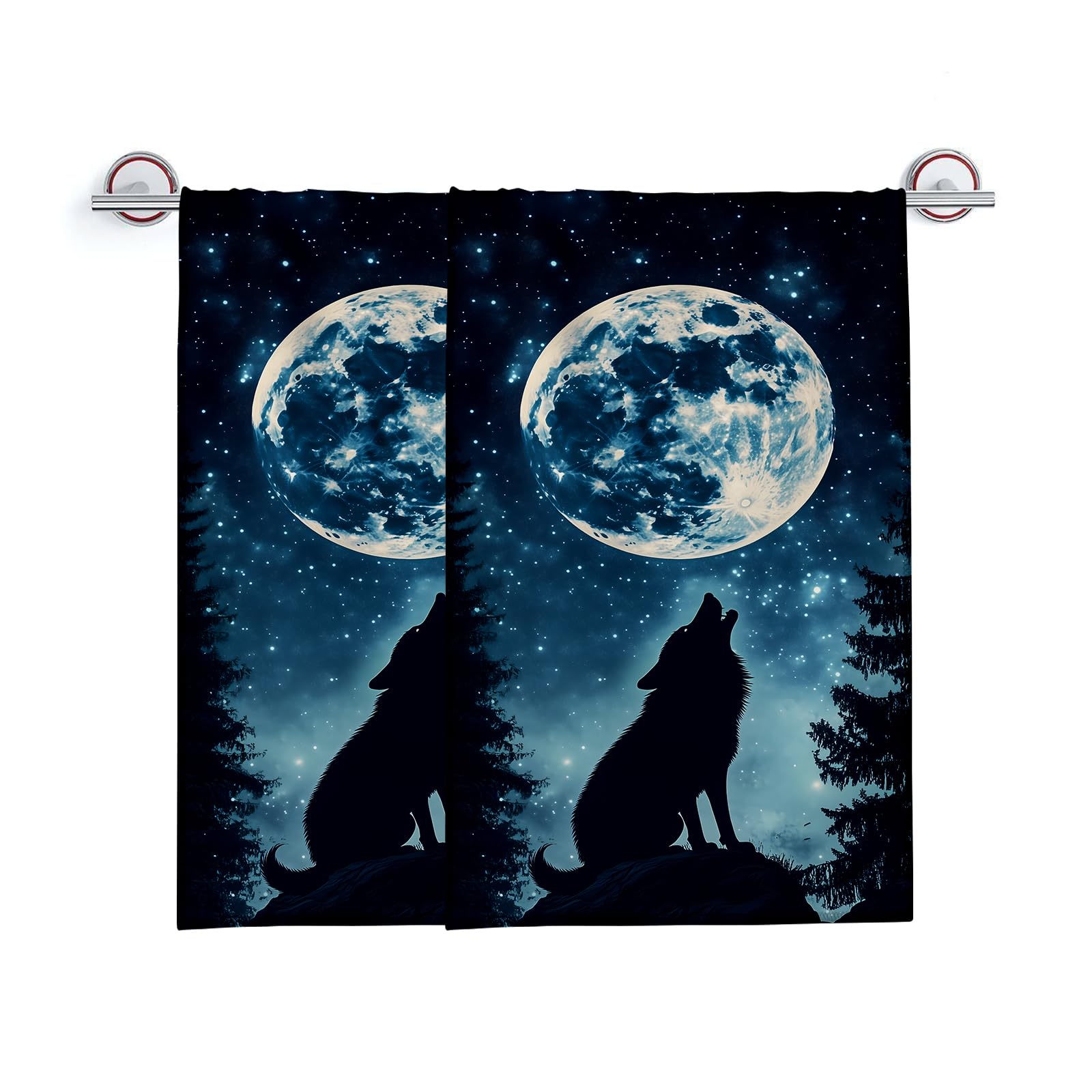 Turamurra Hand Towels Set of 2 Wolf Moon Themed Towels for Bathroom Decorative, Bath Towels, Soft Absorbent Towels for Farmhouse Home Decor Gifts for