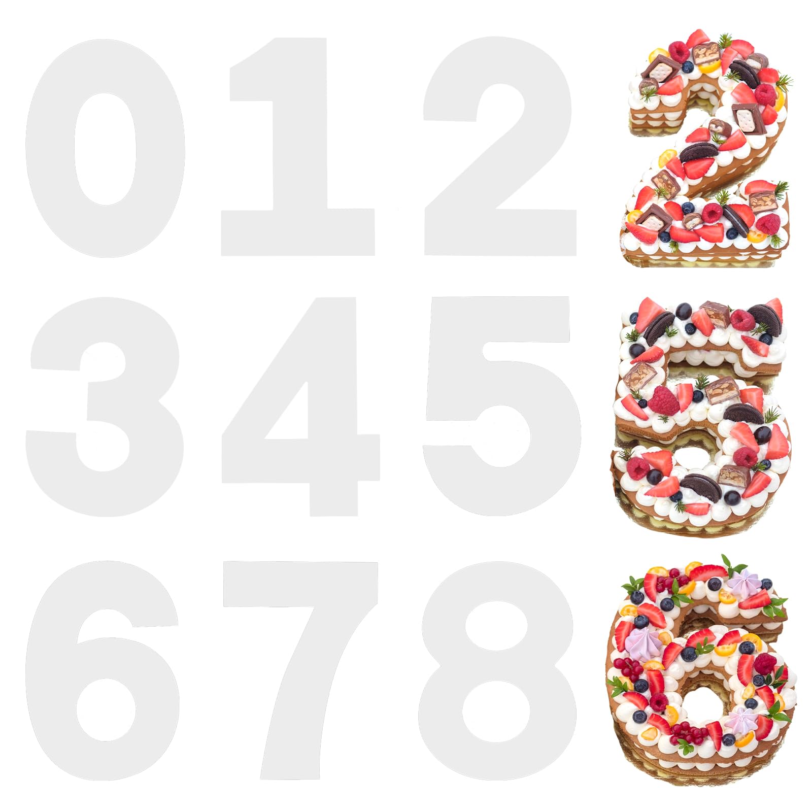 12 Inch Large Size Number Cake Mold Baking Forms Moulds, 9 Pieces 0-8 Cake Number Stencils Flat Plastic Templates Cake Cutting Number Mold Numerical Stencils for DIY Numbers Cakes Cookies Pastry