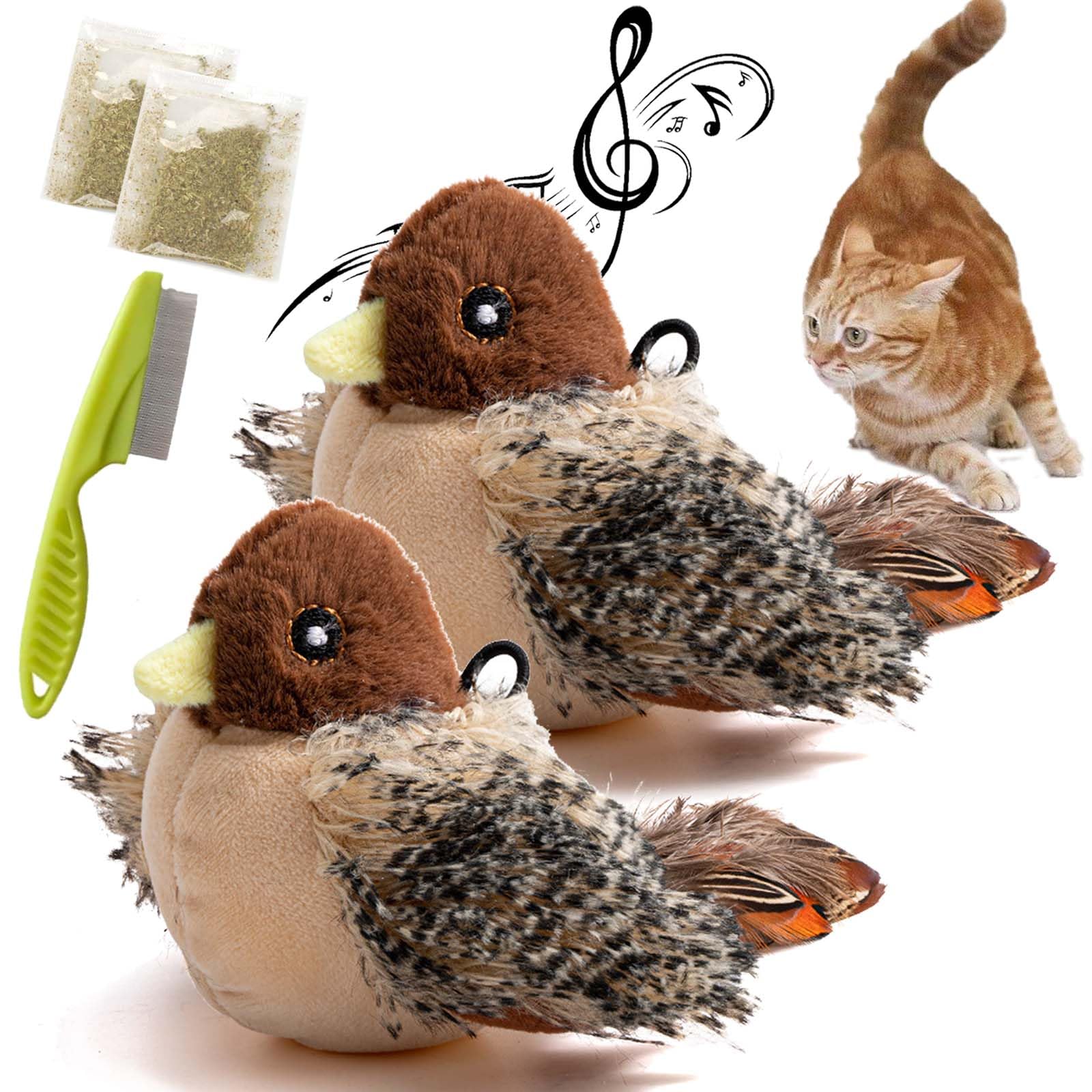 Celery Pets Cat Toy, Celery Pets Chirping Bird, Simulated Chirping Bird Cat Toy, Rechargeable Interactive Automatic Chirping Bird Toy Squeaky for Indoor Cats to Play Alone, Relieve Boredom (A-2PCS)