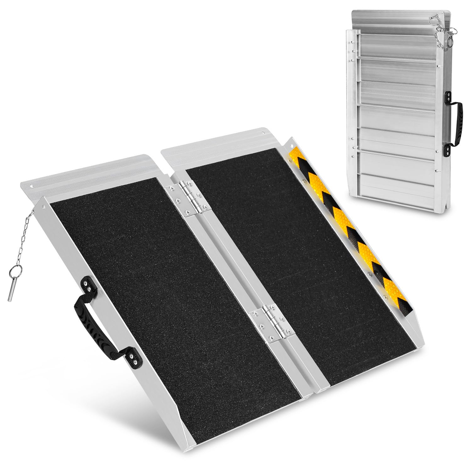 Rollstuhlrampe Klappbar 61CM, Rollstuhl Rampe, Aluminium Rollstuhlrampe, rutschfeste Rampe Rollstuhl,Mobile Auffahrschiene Belastbar bis 270kg, Klapprampe fürTreppen,Stufen,Schranken