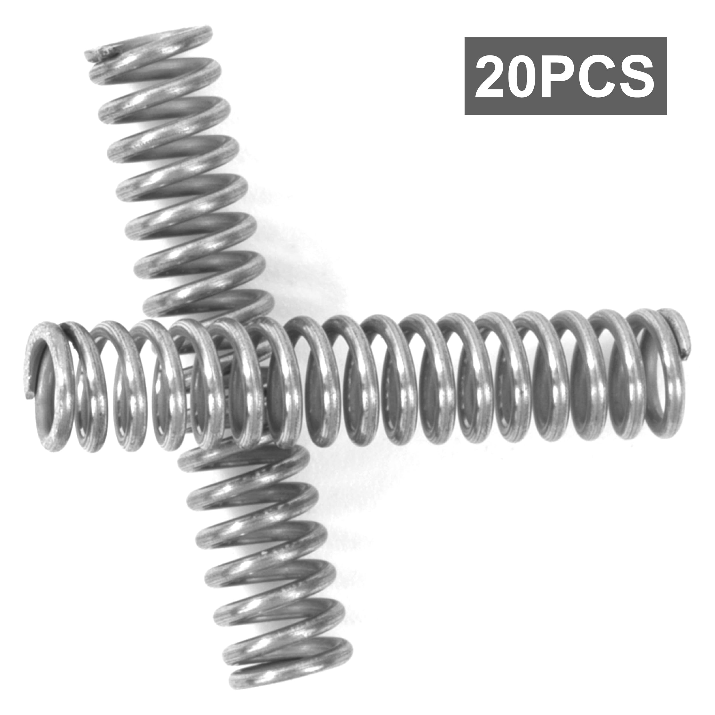 GUNGY Druckfedern 20 Stück – Edelstahl 304, 0,85 Mm Draht-Ø, 5 Mm Außen-Ø, 20 Mm Länge, Max. 2,5 Kg Federkraft, Poliert
