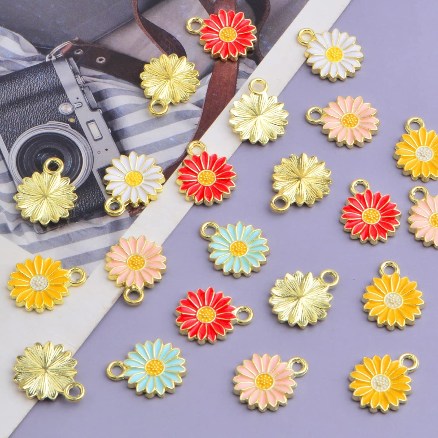 30pcs Golden Plated Enamel Sunflower Pendant Charms Alloy Sunflower Daisy Flower Dangle Charms Craft Supplies for DIY Necklace Bracelet Earrings Jewelry Making, 5 Colors - Image 4