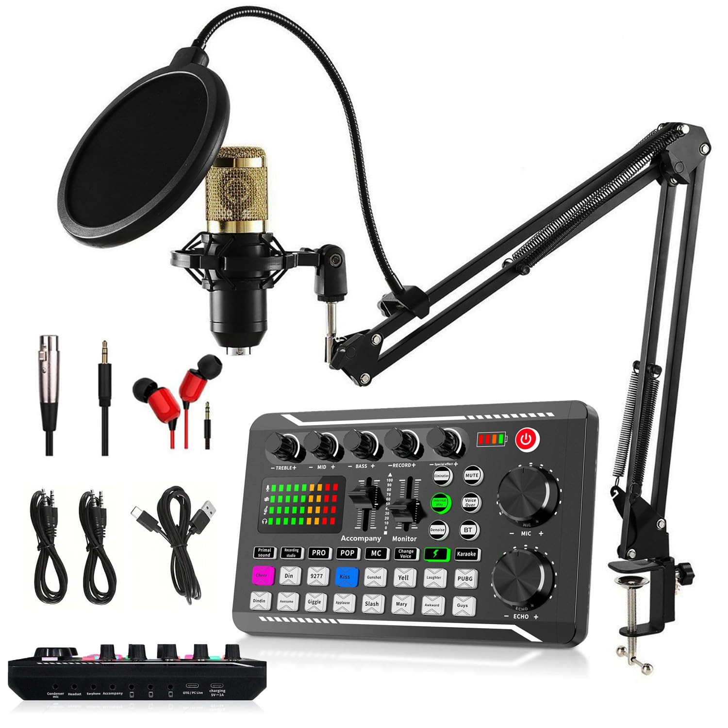 Cankypu Podcast Microfono Bundle BM-800 Microfono a condensatore con F998 Live Sound Card Kit Attrezzatura Voice Changer e funzioni mixer per PC Smartphone Studio Broadcasting
