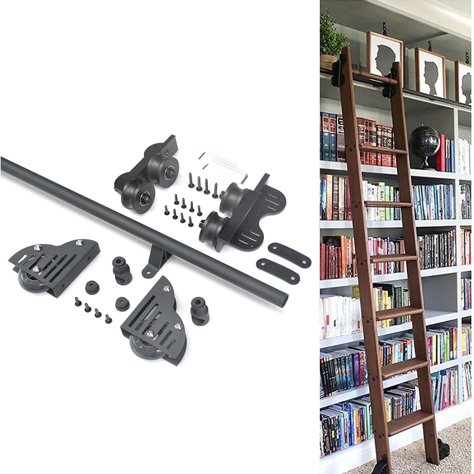 Échelle de bibliothèque coulissante et rail mobile pour loft moderne et aménagement de salon