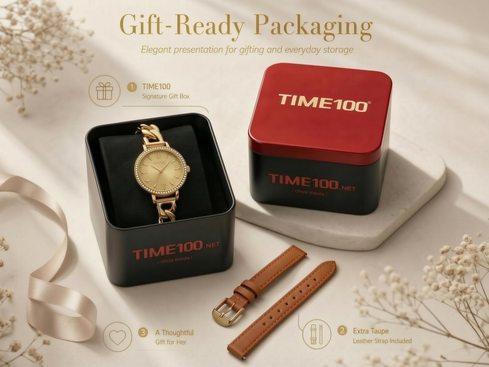 TIME100 Reloj de Mujer Elegante de Cuarzo, analógico, Caja de 28 mm