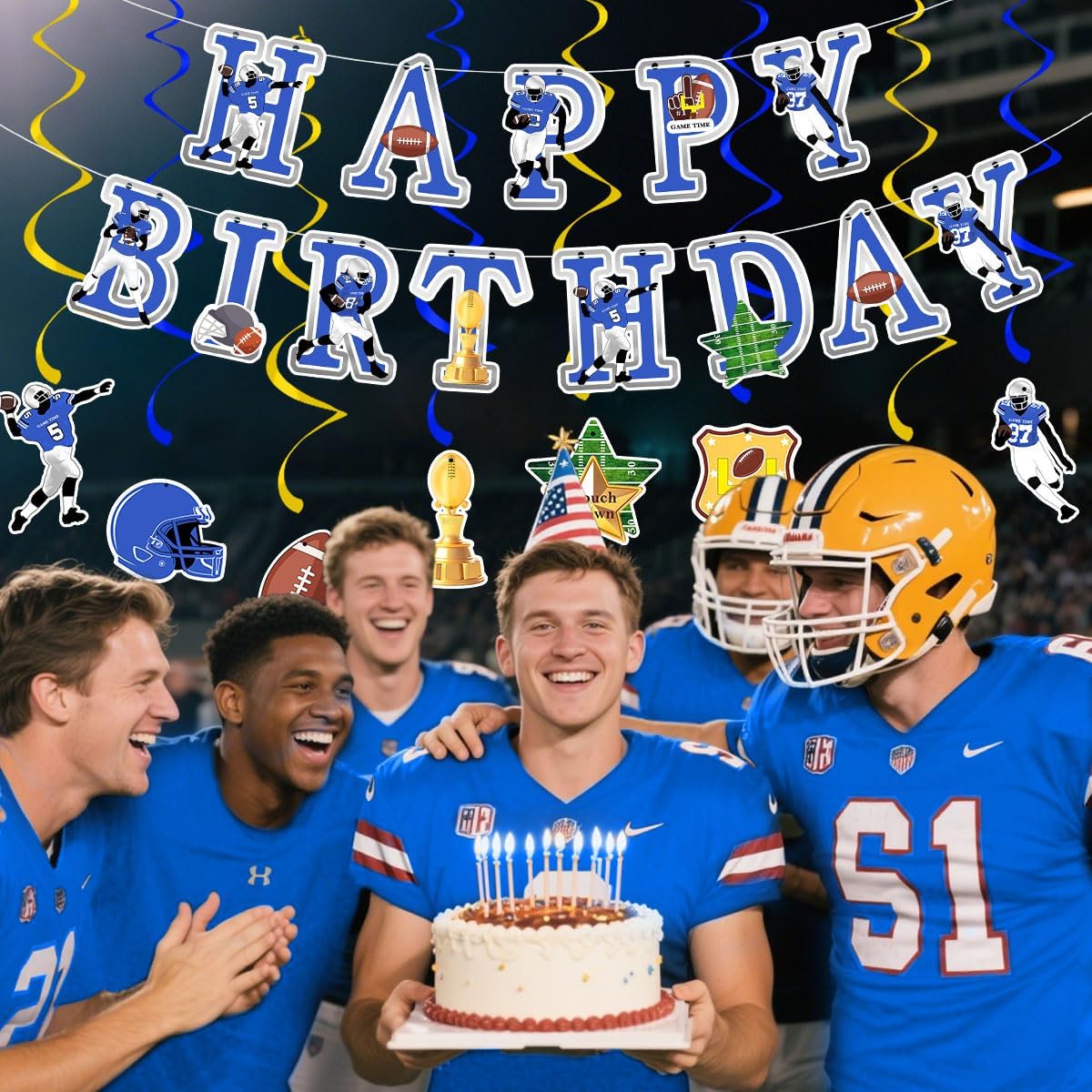 Football Birthday Party Decorations Football Birthday Banner with Super Bowl & Themed Party Supplies for Gameday Tailgate Decorations (Pre-Strung)