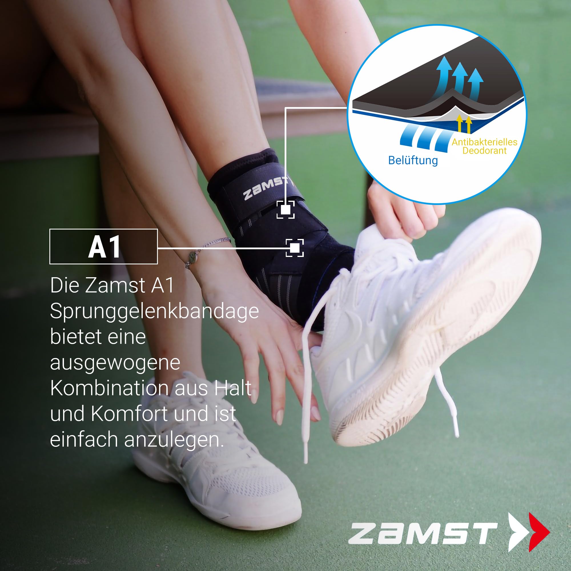 Zamst A1 Sprunggelenkbandage - Verstellbar gegen Umknicken bei Schweren Verstauchungen und Chronischer Instabilität - Bandage Fußgelenk, Ideal zum Sport - Anatomische Passform. (M, Left)