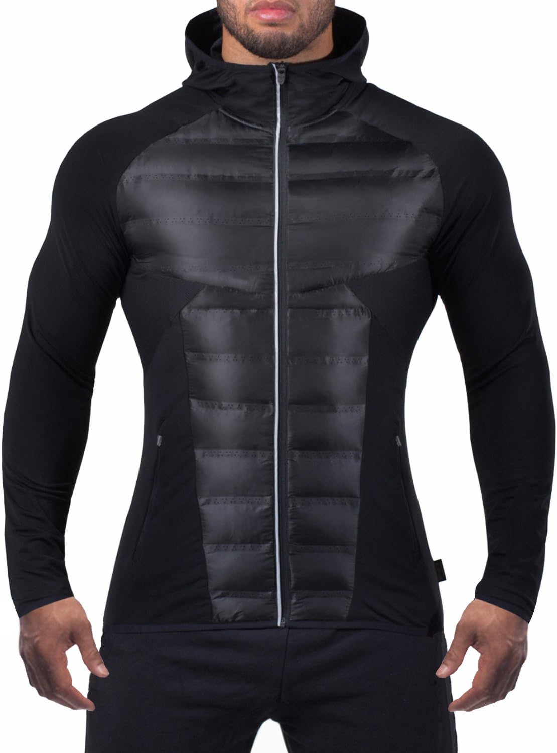 Broki Mens Ultrasonic Down Jacket Gym Workout Running Winter Packable Light Down Hooded Puffer Jackets With Zipper Pockets