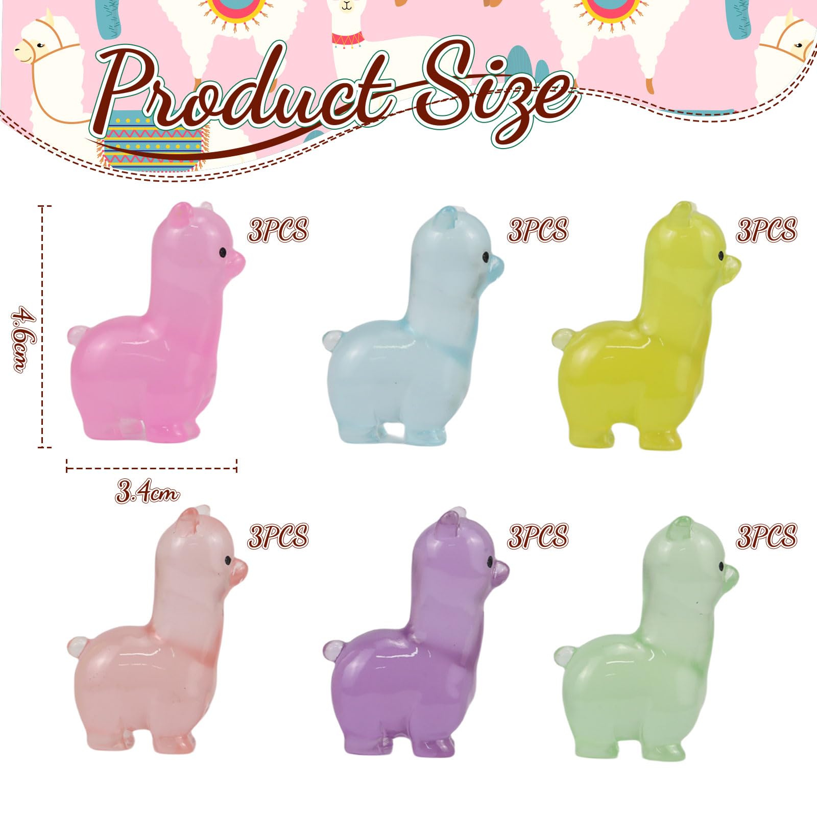 GlamRays Pack of 18 Resin Alpaca Figurine, Luminous Mini Alpaca Figurine - Image 2