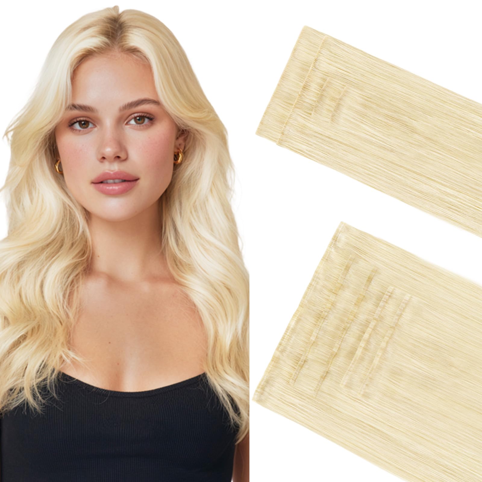 GOO GOO Invisi Edge Clip in Hair Extensions Set, 14inch 130g, 4pcs Injected Seamless PU Clip ins and 5pcs Classical PU Clip ins, Virgin Real Human