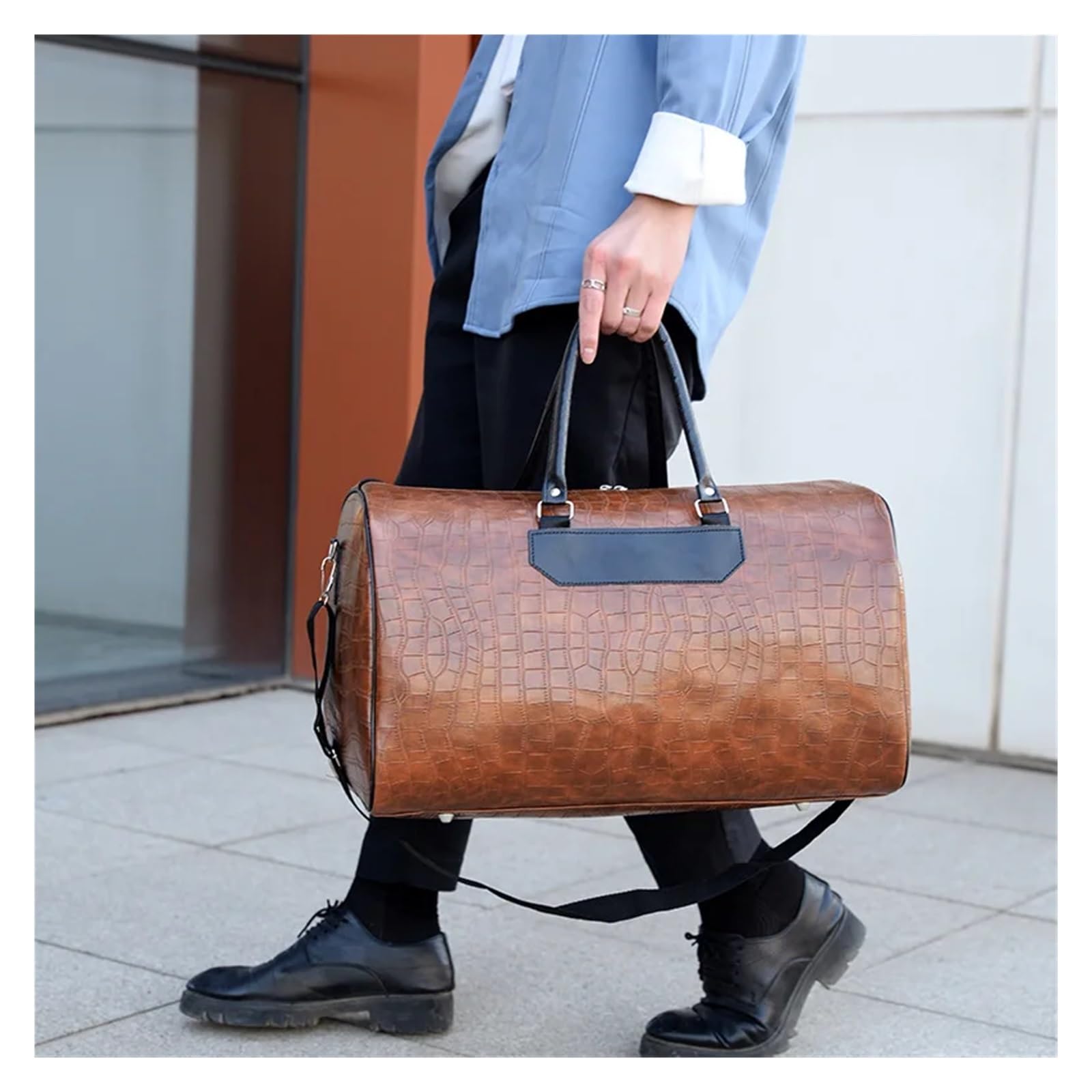 Bolsa De Viaje De Cuero Bolsos de viaje de cuero for hombres de negocios, bolsos de mano de gran capacidad, bolsos de mano, bolsos de viaje de embarque de moda, equipaje, bolso deportivo grande(Brown)