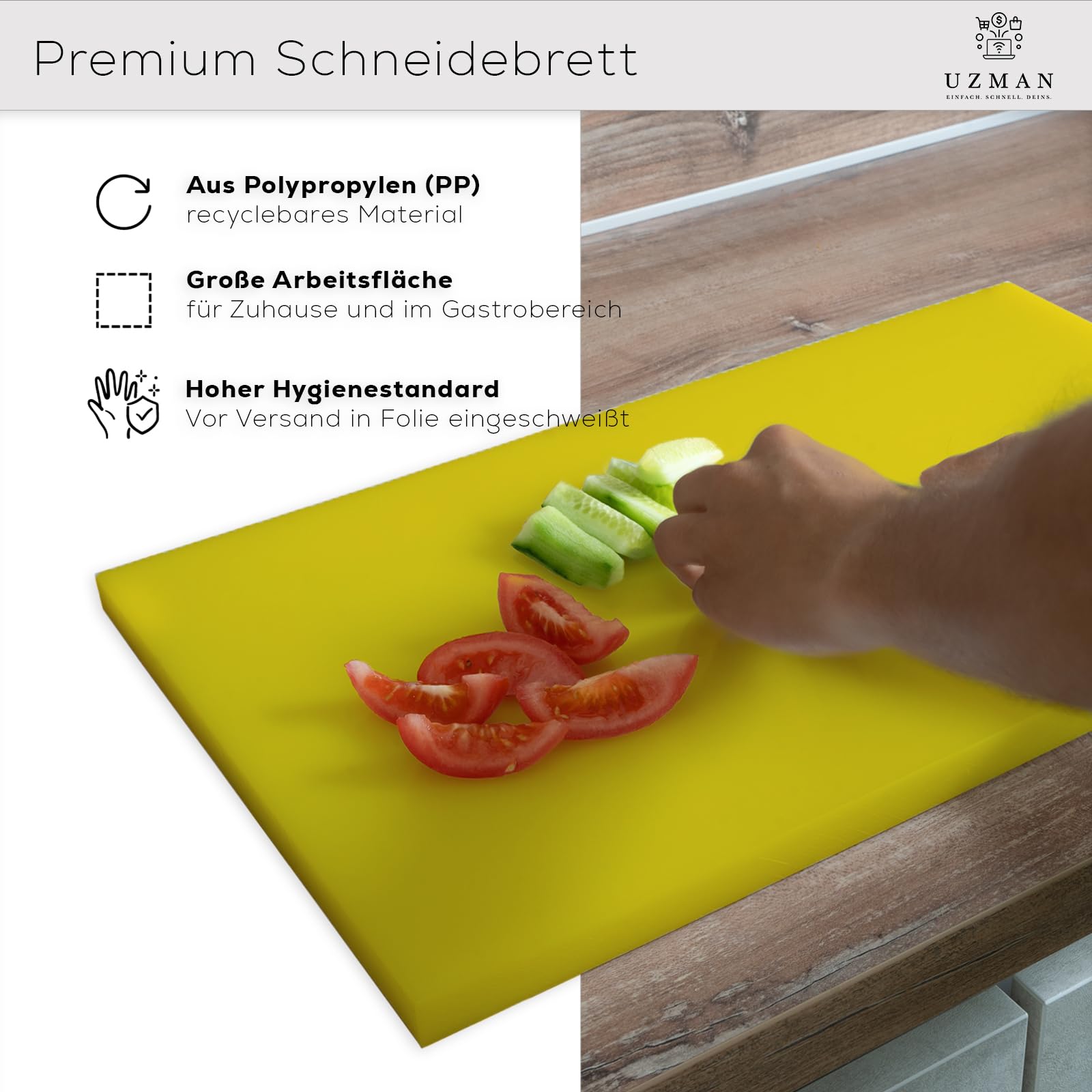 Gastro Schneidebrett aus Kunststoff PP – Hygienisches Profi-Schneidbrett in Verschiedenen Farben und Größen (500x300x20 mm & 600x400x20 mm) HACCP Hackbrett Küchenbrett (Gelb, 600 * 400)