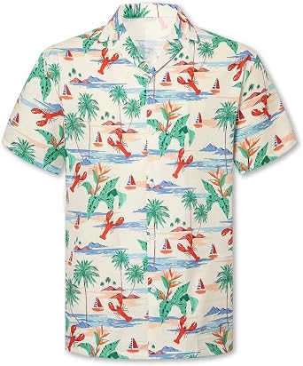 Cromoncent Hawaiian Shirt for Boy&Men Short Sleeve Cuban Collar Tropical Holiday Summer Beach Shirts