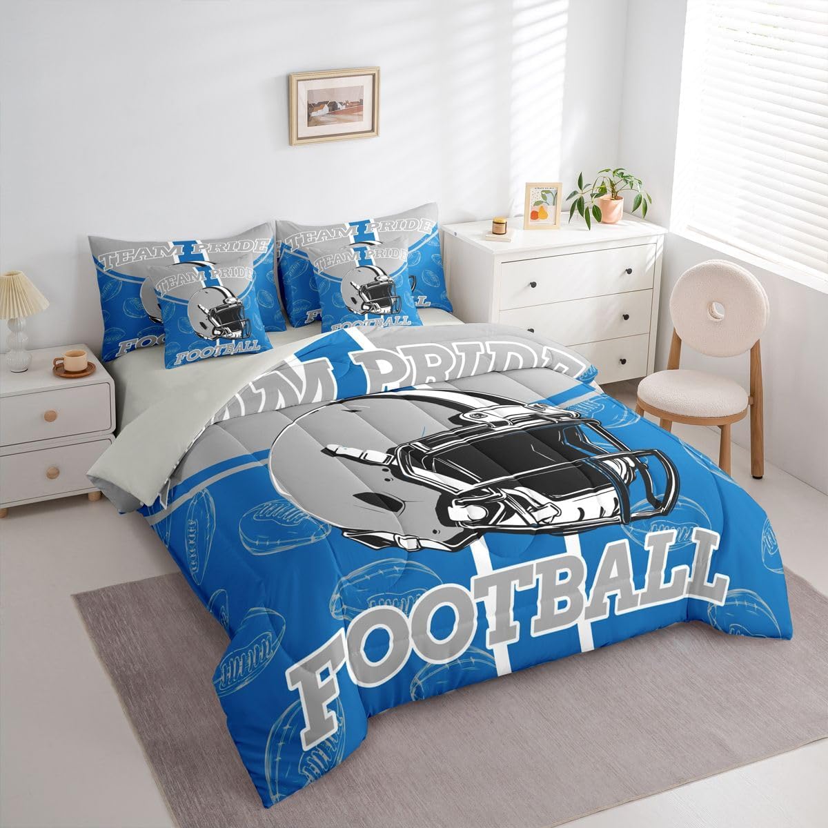 Feelyou Football Comforter Set Queen Size 7 Pieces Ball Games Bedding Set for Kids Boys Girls Rugby Bed in a BagFootball Bedroom Decor Rugby Sports