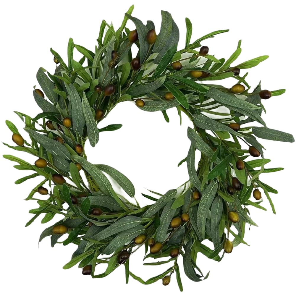 FACAIIO Élégante couronne de Noël en eucalyptus 45 cm, en rotin naturel, décoration à suspendre pour porte, mur, cheminée