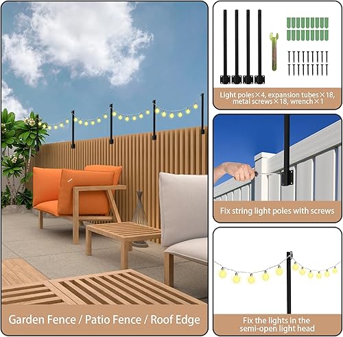 Miniatura 4 de Paquete de 4 postes de luz para exteriores de 1.4 pies, postes de luz colgantes para luces exteriores con cabezal de luz semiabierto, soporte de