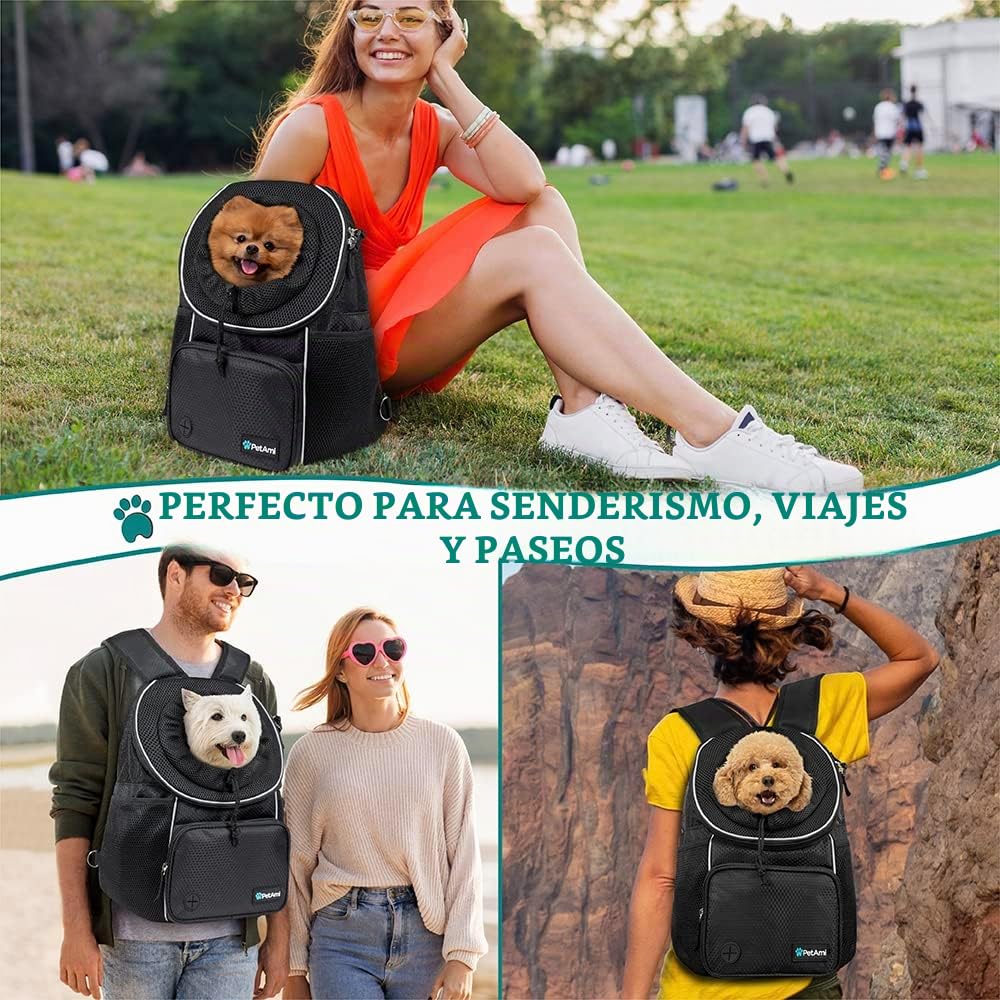 PetAmi Mochila de Transporte Frontal para Perros y Gatos, transportador de Pecho de Mascotas Ajustable con ventilación para Senderismo, Camping, Viajes, Perro pequeño y Mediano, Cachorro, Grande