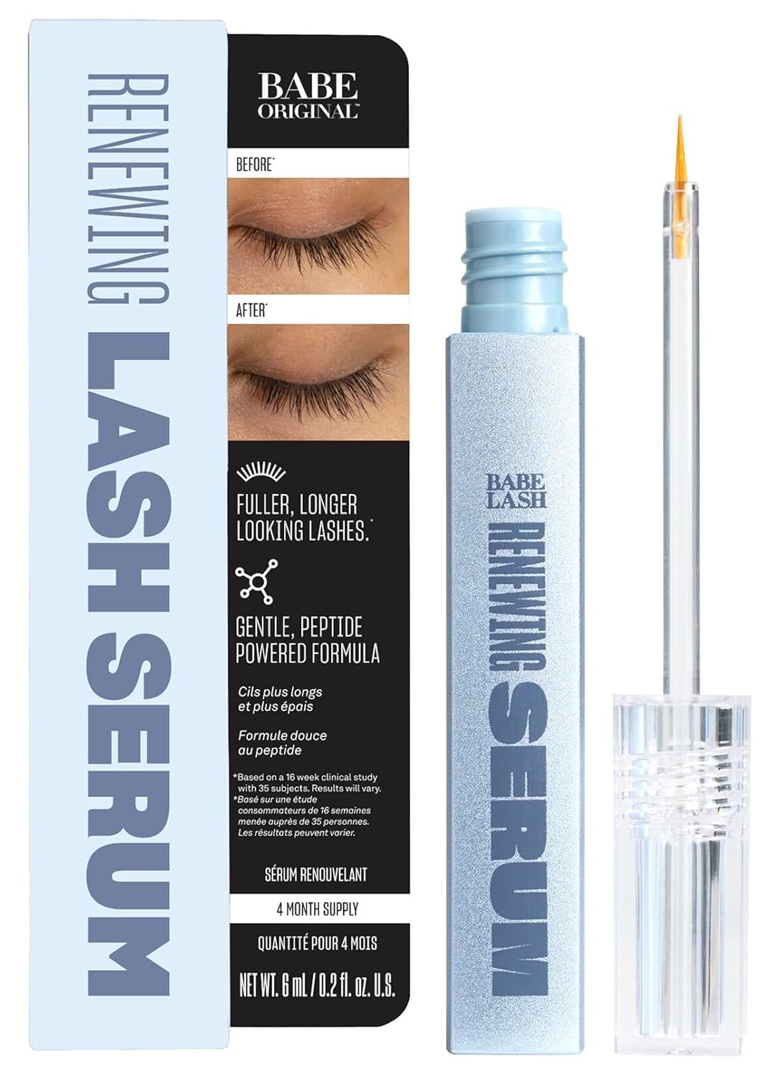 BABE ORIGINAL Renewing Lash Serum  Peptide-Infused Eyelash Serum for Fuller, Longer-Looking Natural Lashes, Lash Enhancing Treatment with Nourishing Botanicals, Vegan & Cruelty-Free Gentle