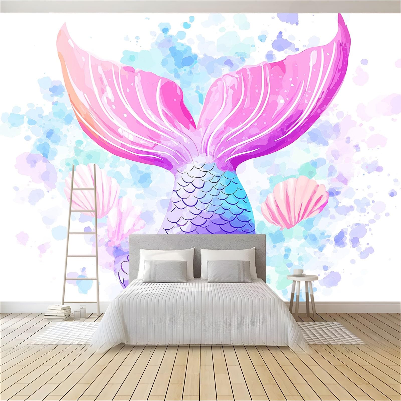 Art Papel Tapiz Fotográfico Cola de pez de acuarela Papel Pintado no Tejido 350x256 cm Lana Decoración De Pared Sala Cuarto Póster Mural para Sala de estar Dormitorio Decoración