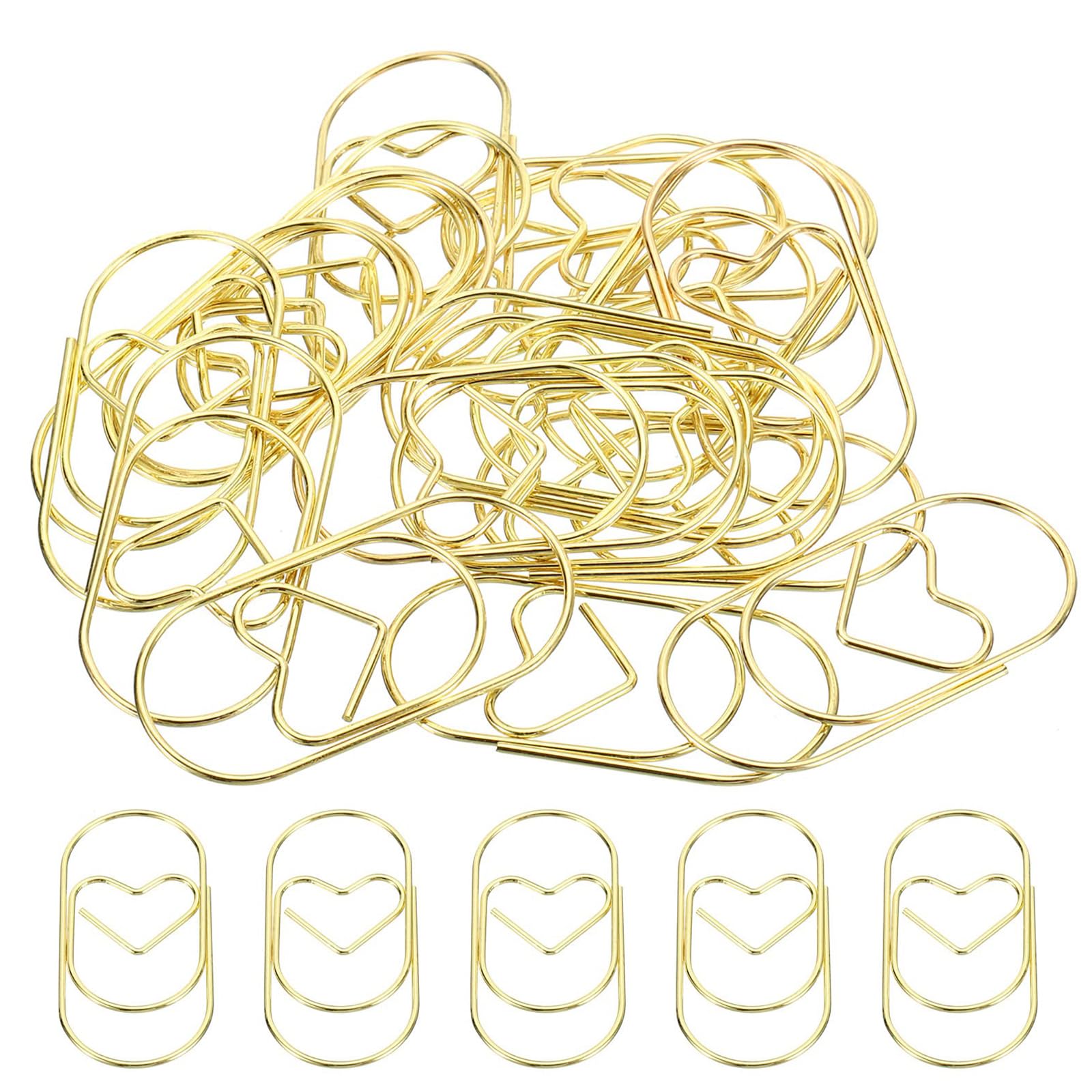 TA-VIGOR 20Pcs Paper Clip, 50mm Heart-Shaped Paperclips Bookmarks, Cute Decorative Fun Clips, Small Paper Clamps School Office Stationery Supplies for Paperwork Documents Bookmarks,Gold