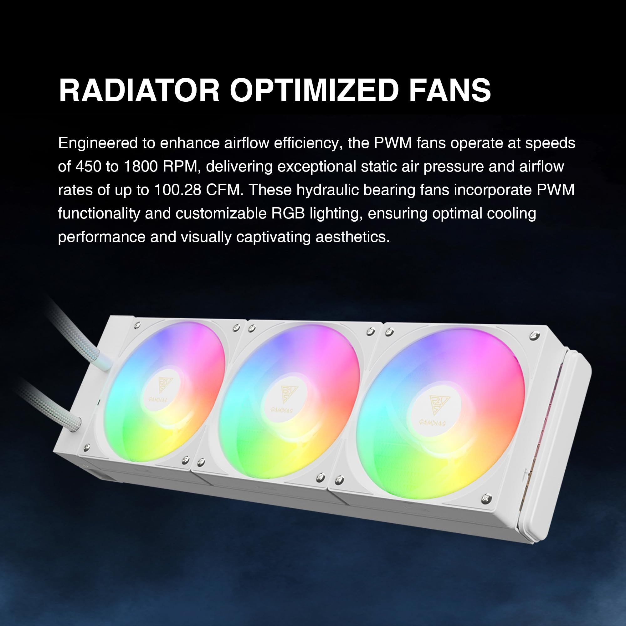 GAMDIAS CHIONE E4 - Enfriador líquido AIO de CPU de 360 mm, pantalla digital en tiempo real, bomba PWM patentada, 3 ventiladores de 120 mm de fácil gestión de cables con sincronización ARGB, Intel LGA