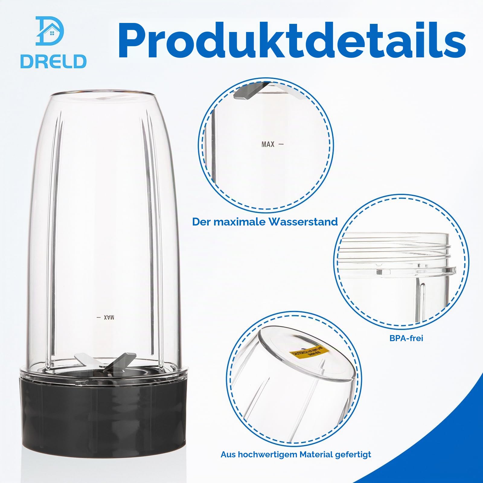 DRELD 7 Stück Mixer Ersatzteile Kompatibel mit NutriBullet Entsafter 600 W/900 W Mixer, mit 2×32oz Becher, 2×Ersatz-Extraktorklinge, 2×Gummidichtungen,1×Bürste, Nutribullet-Zubehör | Kompatibel mit Nutribullet 600 W/900 W Mixer-Modellen