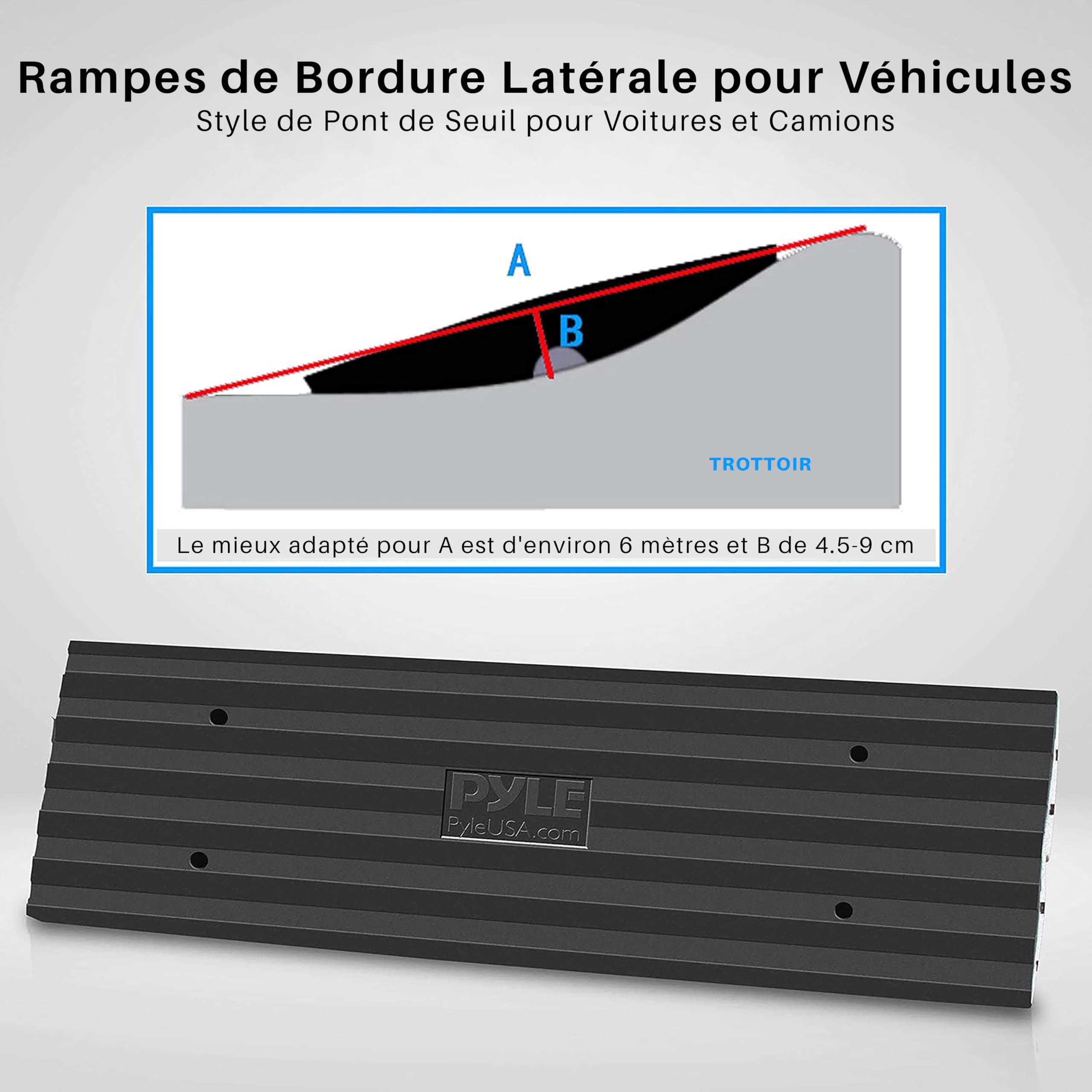 Pyle Rampe de Seuil -Rampe de Trottoir en Caoutchouc Robuste - Idéal pour Quai de Chargement, Garage, Trottoir, Camion, Trottinette, Vélo, Moto, Mobilité en Fauteuil Roulant et Autres Véhicules