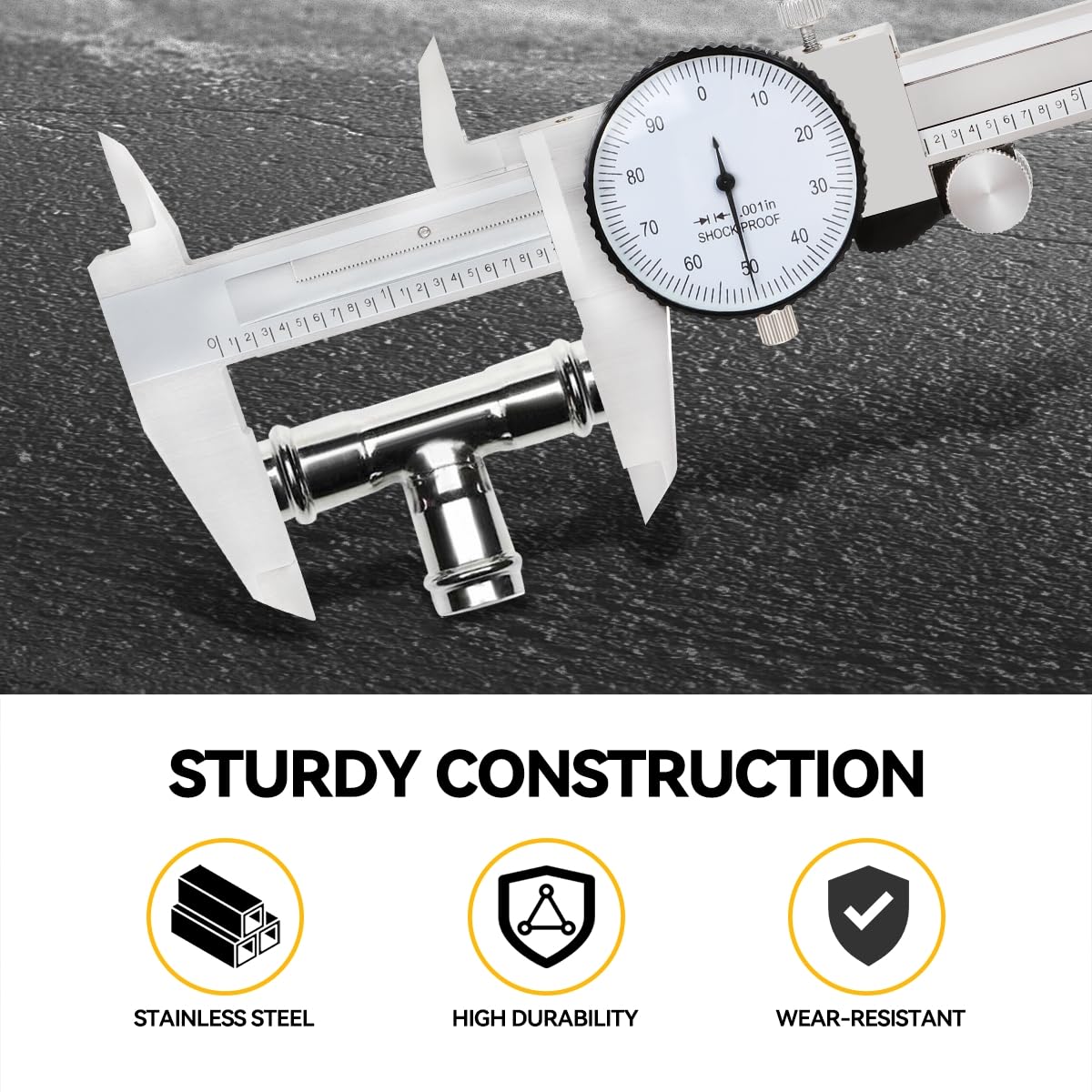 Premium 6'' Shockproof Dial Caliper with Lockable Head High-Grade Stainless Steel Fits with Accurate Measurements Use