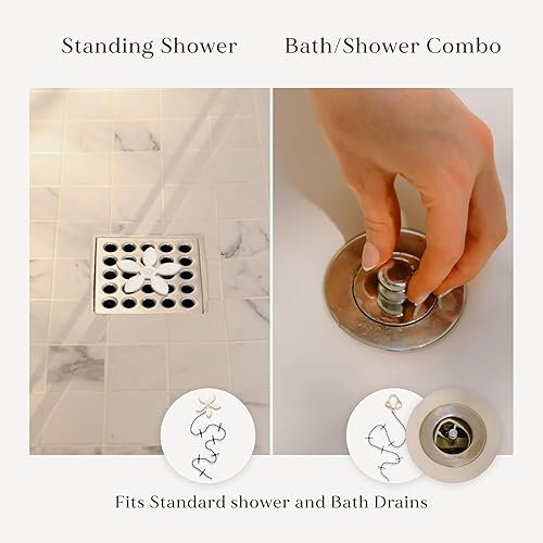 Miniatura 6 de DrainWig Atrapapelos para Desagüe de Ducha  Flor Blanca Desechable (Paquete de 2)  Eliminación de Cabello Sin Contacto para Desagües de Ducha Planos