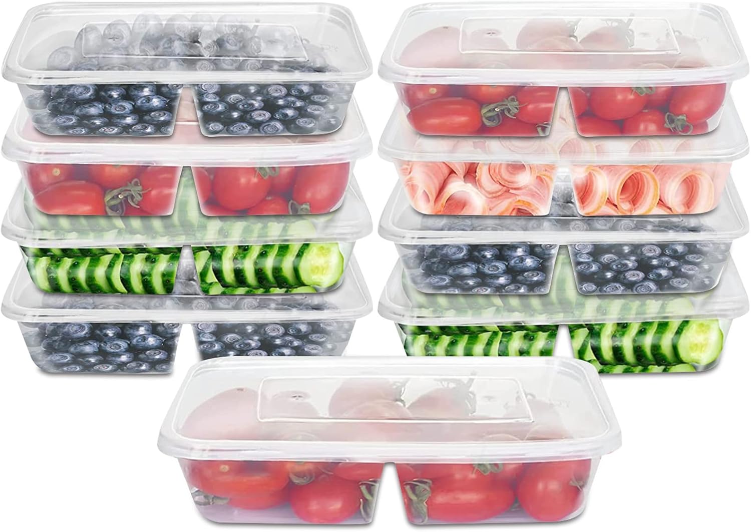 Surflyee 25 Pack Plastic Food Containers with Lids, 500ml 2 Compartment