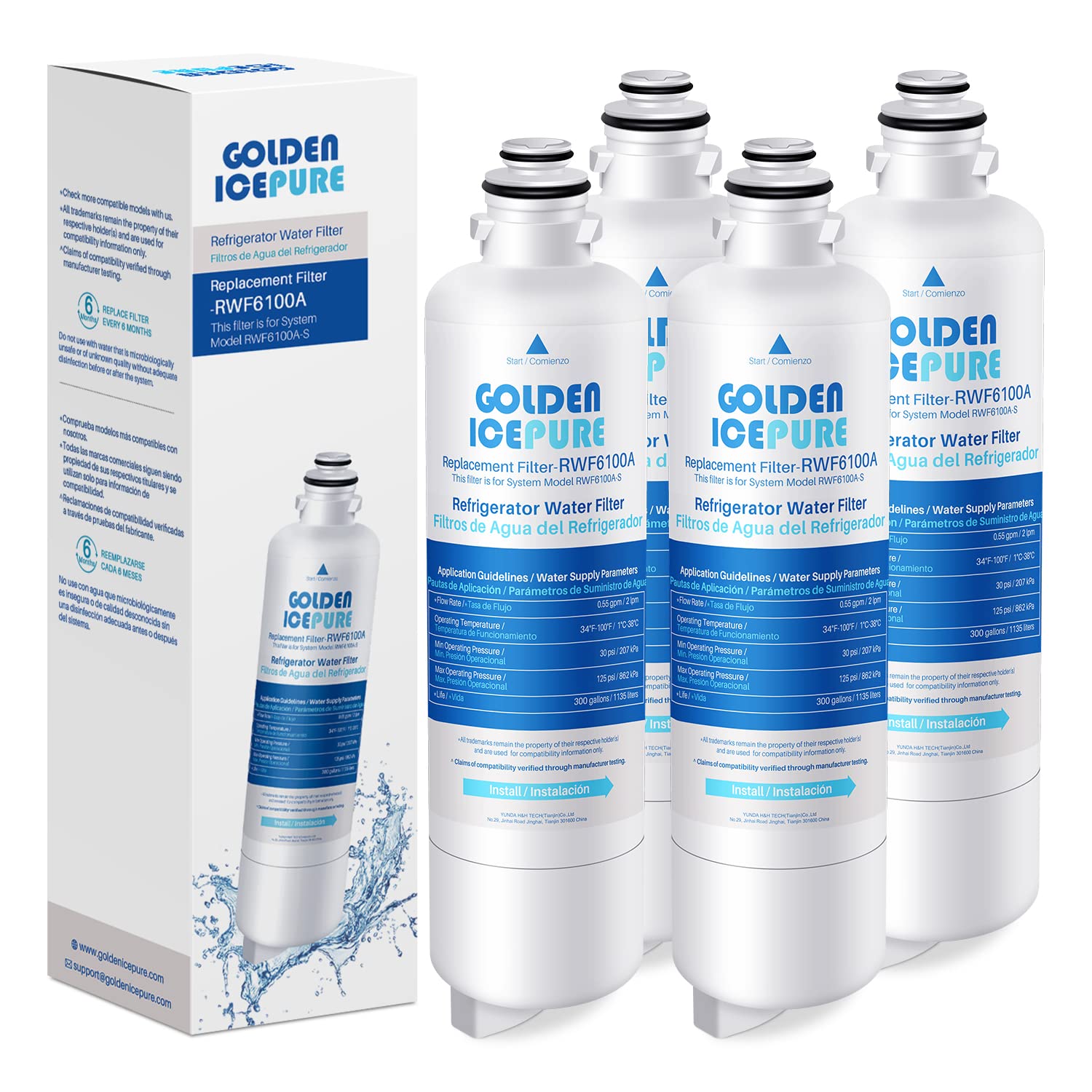 Filtre à eau Bosch Ultra Clarity Pro compatible GOLDEN ICEPURE BORPLFTR50 pour réfrigérateur lot de 4