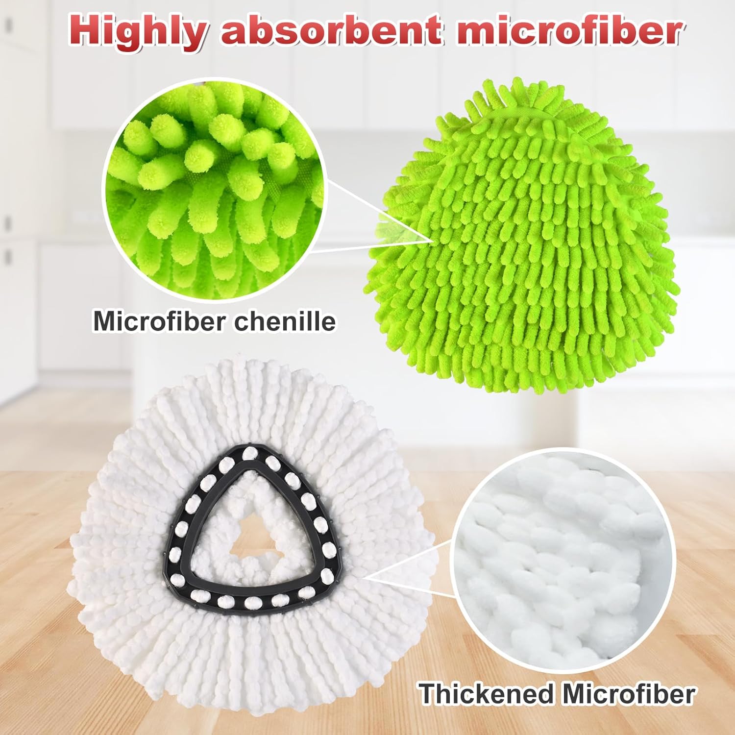 Spin Mop Replacement Head Base Scrub Brush Handle, 4-Section 30-to-58 inch Mop Replacement Stick Compatible with Ocedar Handle for Easy Wring Mops Refills 7 Pack