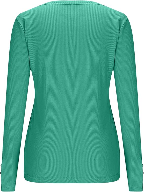 Womens Blouses Trendy 2025 Fall Long Sleeve Button Down Henley T Shirts Ribbed Knit Slim Fit Casual Basic Tops