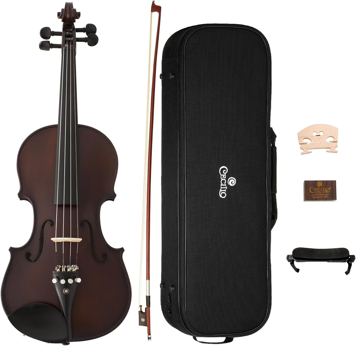 Cecilio 4/4 Full Size Violin - Hand-Carved Solid Spruce & Maple, Ebony Fingerboard, Deluxe Oblong Hard Case & Bow Included, Fiddle Set for Beginners Professionals