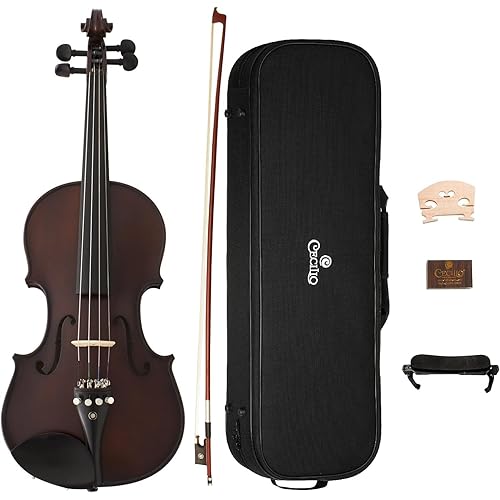Cecilio 4/4 Full Size Violin - Hand-Carved Solid Spruce & Maple, Ebony Fingerboard, Deluxe Oblong Hard Case & Bow Included, Fiddle Set for Beginners Professionals