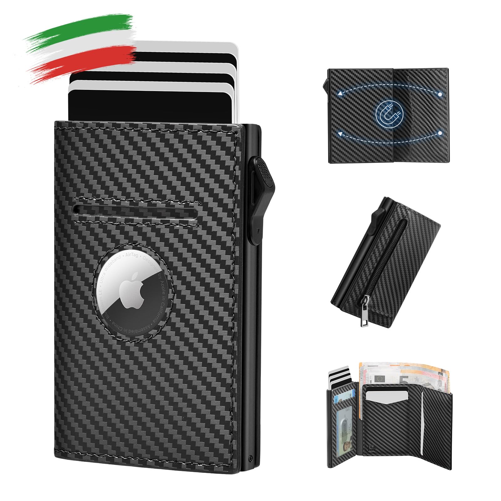 YESIIW Portmonee męski portfel Airtag z kieszenią na monety, smukły portfel męski z ochroną RFID, etui na karty, portfel męski | czarny Smart Wallet dla mężczyzn, Minimalistyczny