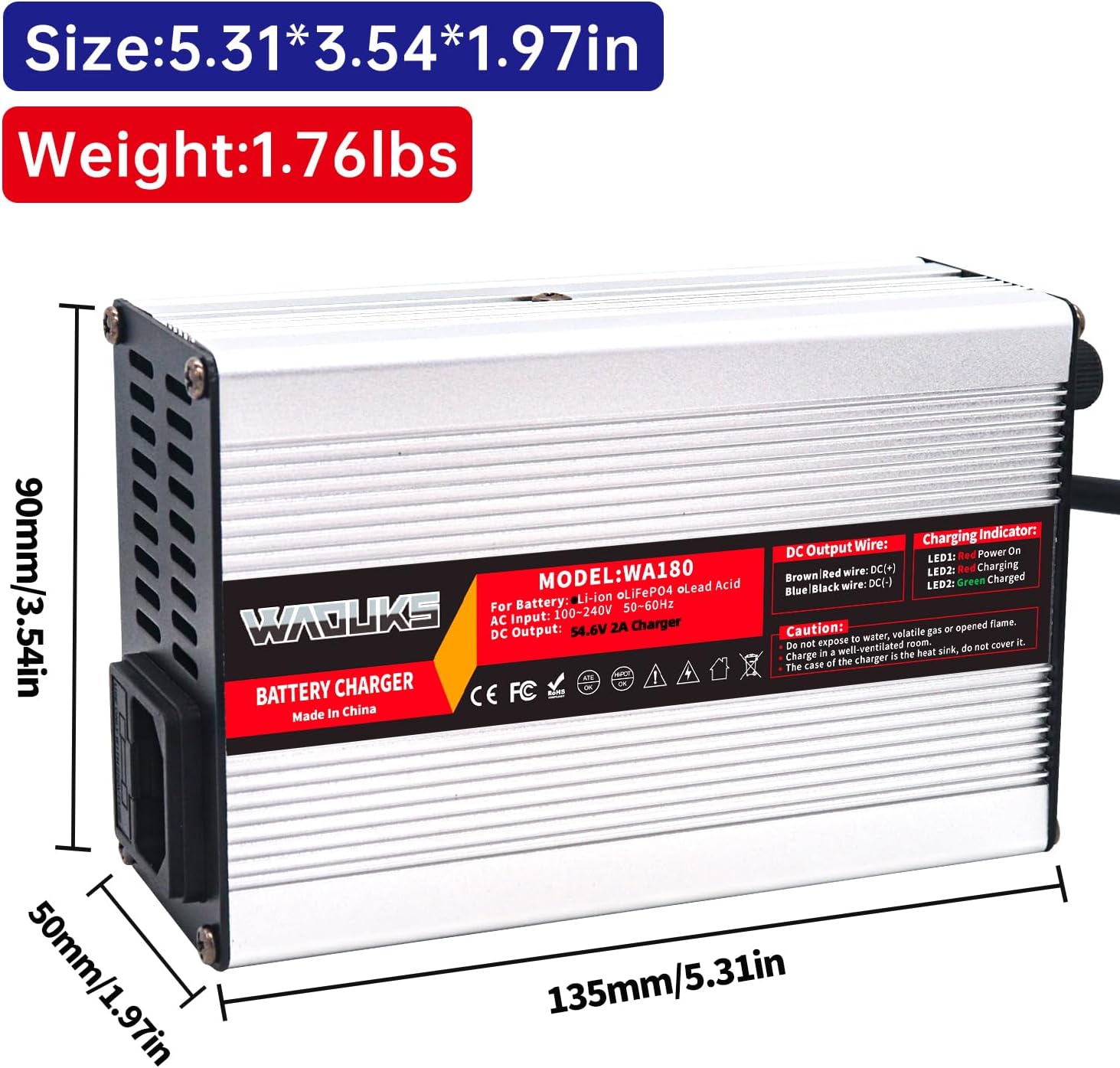 54.6V 2A Charger 48V Lithium Battery Charger with 5 Plugs Plug Connector Used for 13S 48V Li-ion Battery Pack Fast Charger