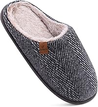 Chaussons Homme Pantoufles à Carreaux Hiver Chaussures Chaudes pour La Maison en Mousse à Mémoire de Forme, Laine en Peluche Doublée avec Semelle en Caoutchouc Antidérapante